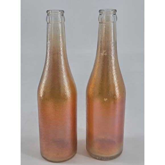 2 Vintage 1930s Marigold Carnival Glass Canada Dry Iridescent Bottles - Picture 14 of 14